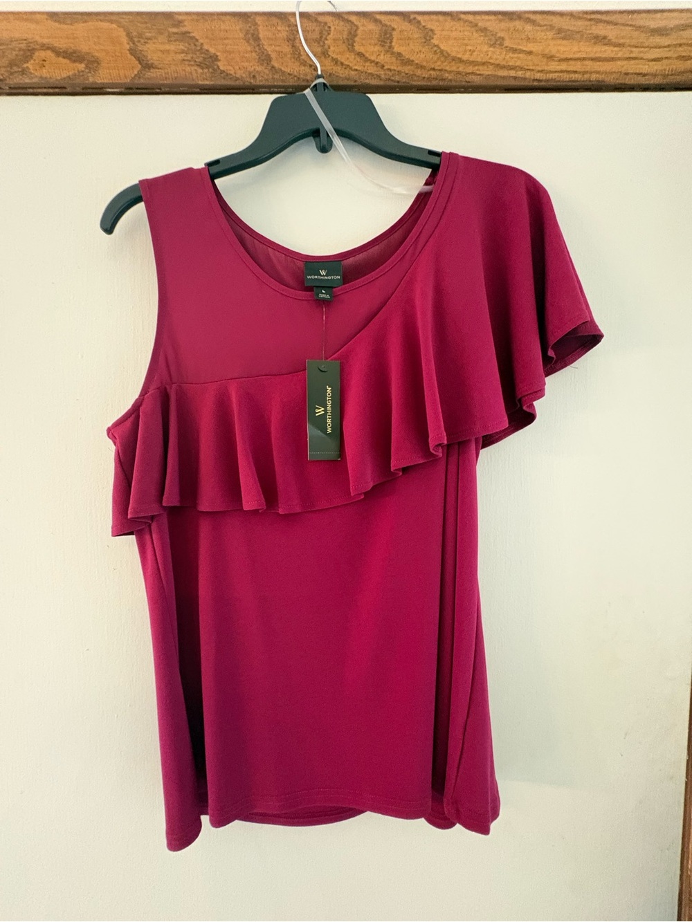 Worthington One-Shoulder Ruffle Tank in Plum